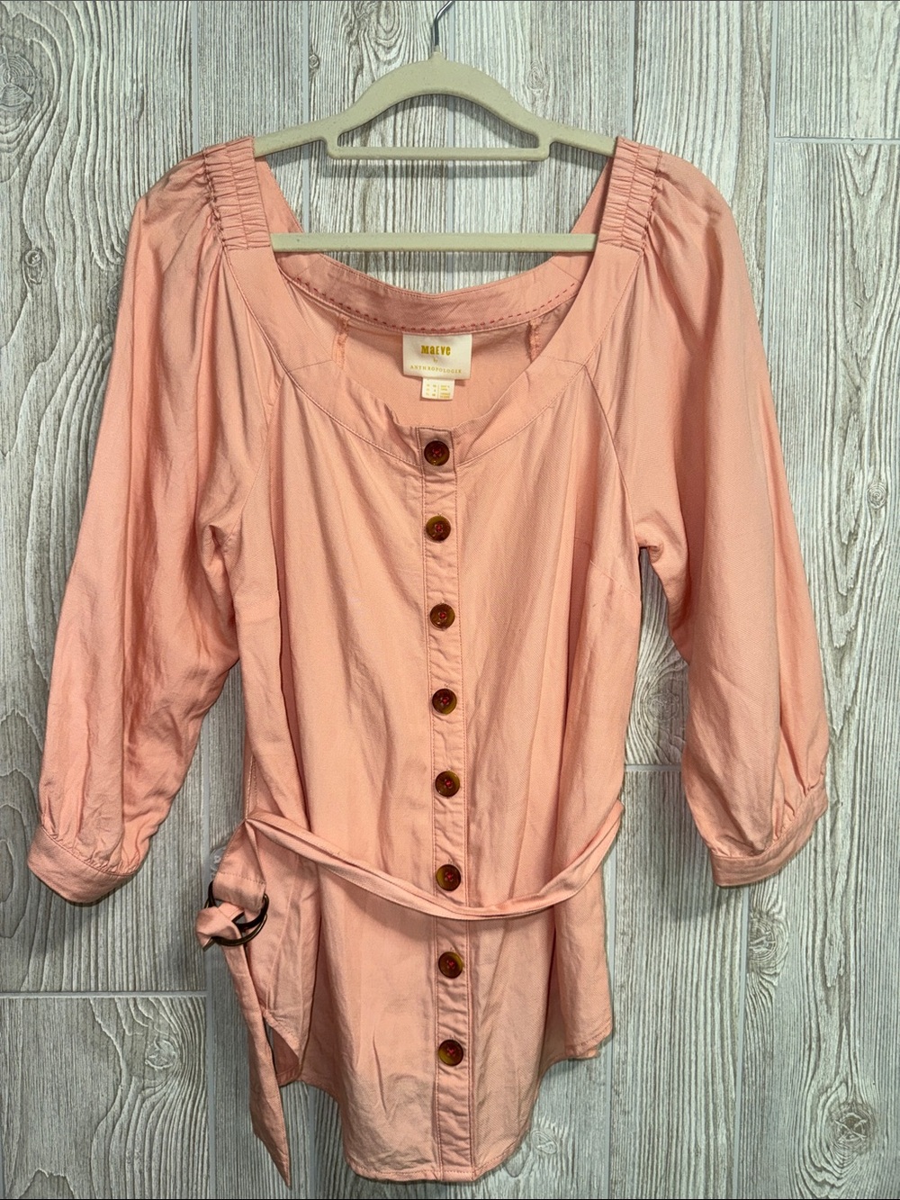 Maeve by Anthropologie Peach Button-Front Tunic with Tie Belt